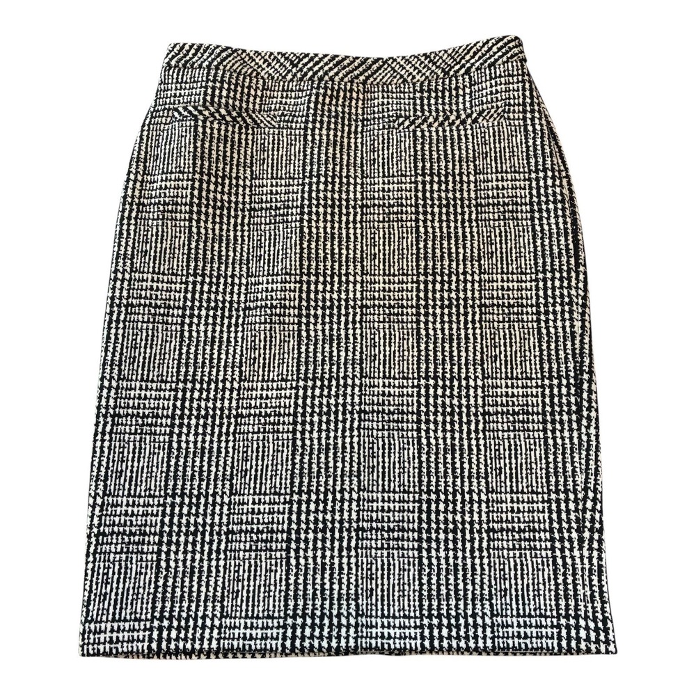 NWT Talbots Textured Ponte Houndstooth Black White Pencil Skirt Women's Size 2